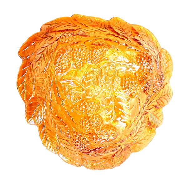 Indiana Glass Loganberry Pattern Amber Carnival Candy Dish 6" Triangle Bowl - Picture 5 of 5